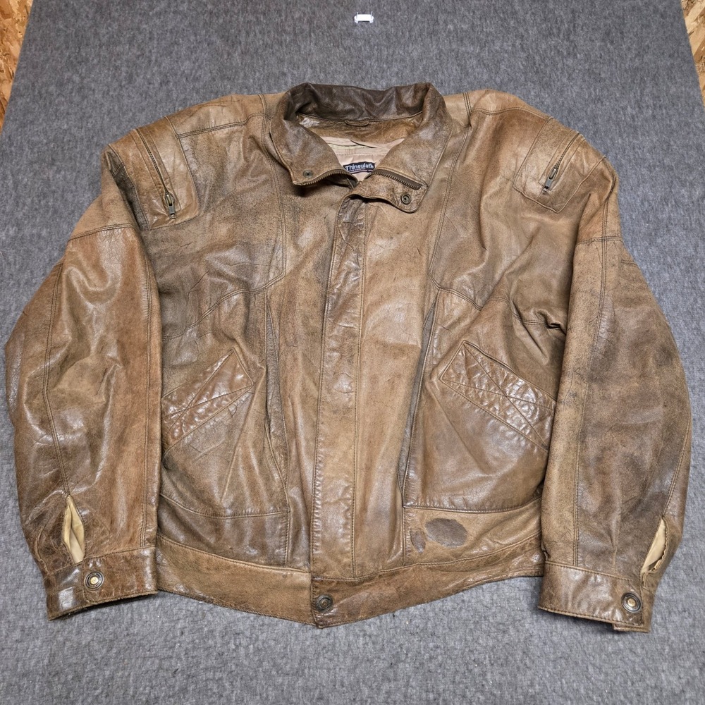 Vintage Adventure Bound Leather Bomber Jacket Mens XL Brown Thinsulate Lined